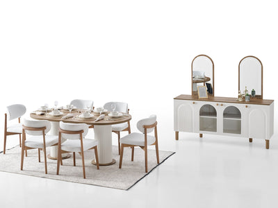 Bohem Walnut and White 7 Piece Dining Room Set with Chairs Dining Room Furnia