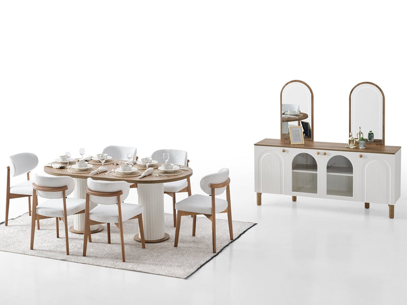 Bohem Walnut and White 7 Piece Dining Room Set with Chairs Dining Room Furnia