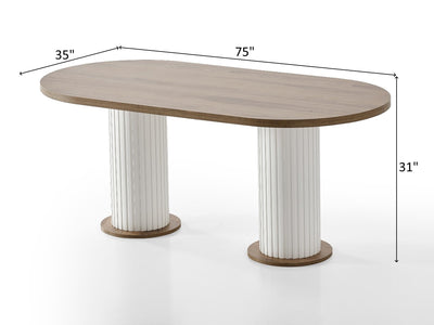 Bohem Walnut and White 7 Piece Dining Room Set with Chairs Dining Room Furnia