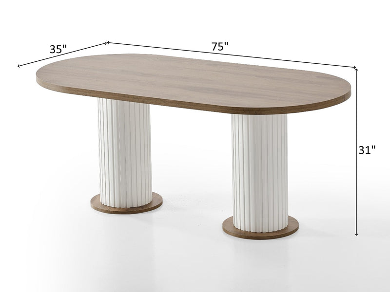 Bohem Walnut and White 7 Piece Dining Room Set with Chairs Dining Room Furnia