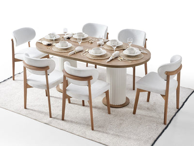 Bohem Walnut and White 7 Piece Dining Room Set with Chairs Dining Room Furnia