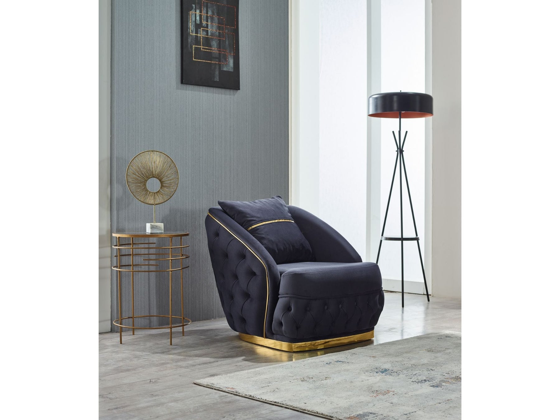 Arizona Anthracite Living Room Set with Modern Gold Accents (2 Sofa & 2 ...