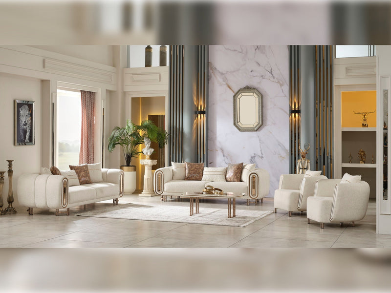 Cream Bella Living Room Furniture (2 Sofa & 2 Chair) Cream Living Room Furnia