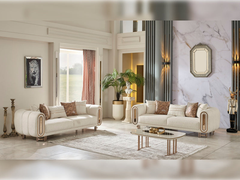 Cream Bella Living Room Furniture (2 Sofa & 2 Chair) Cream Living Room Furnia