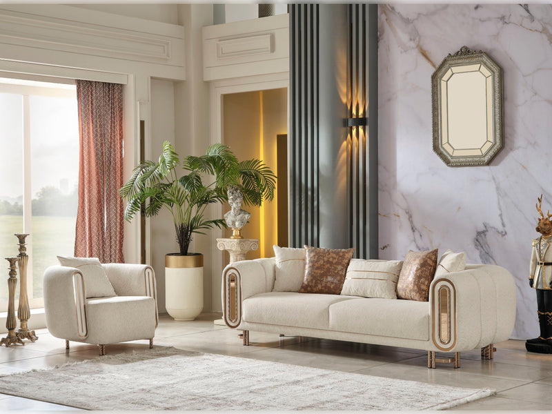 Cream Bella Living Room Furniture (2 Sofa & 2 Chair) Cream Living Room Furnia