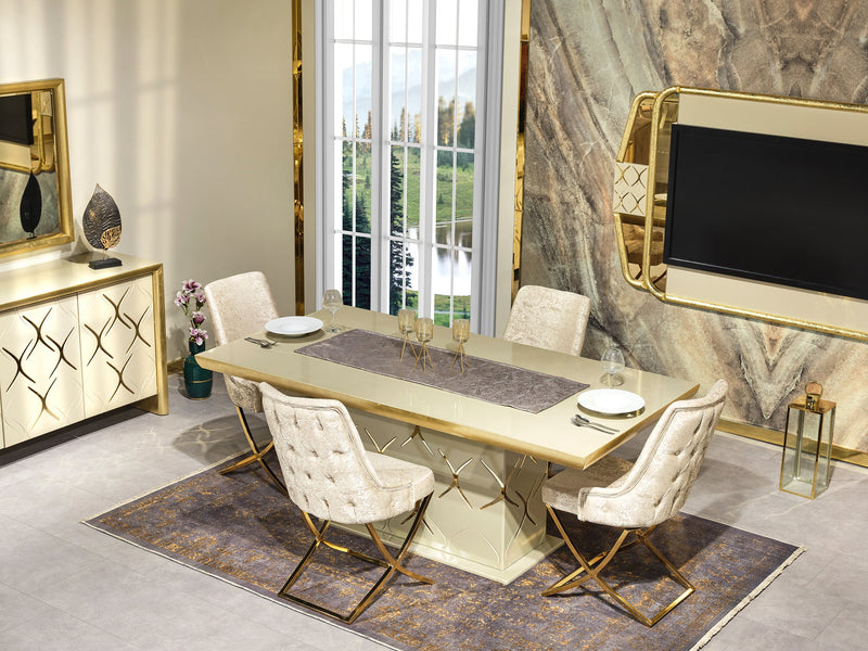 Napoli Taupe 7-Piece Dining Room Set Six Chairs Table Buffet Mirror Dining Room Napoli