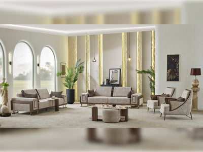 Nirvana Beige Living Room Set (2 x 4 Seat Sofa & 2 Chair) Beige Convertible Living Room Set Furnia