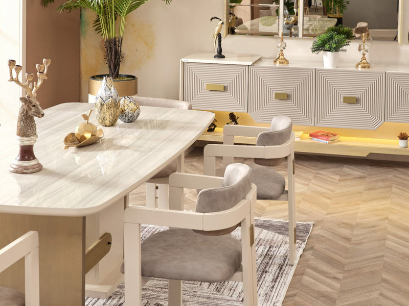 Urla Cream 7-Piece Dining Room Set with Table and Chairs Dining Room Urla