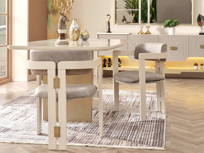Urla Cream 7-Piece Dining Room Set with Table and Chairs Dining Room Urla