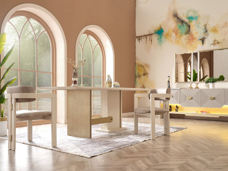 Urla Cream 7-Piece Dining Room Set with Table and Chairs Dining Room Urla
