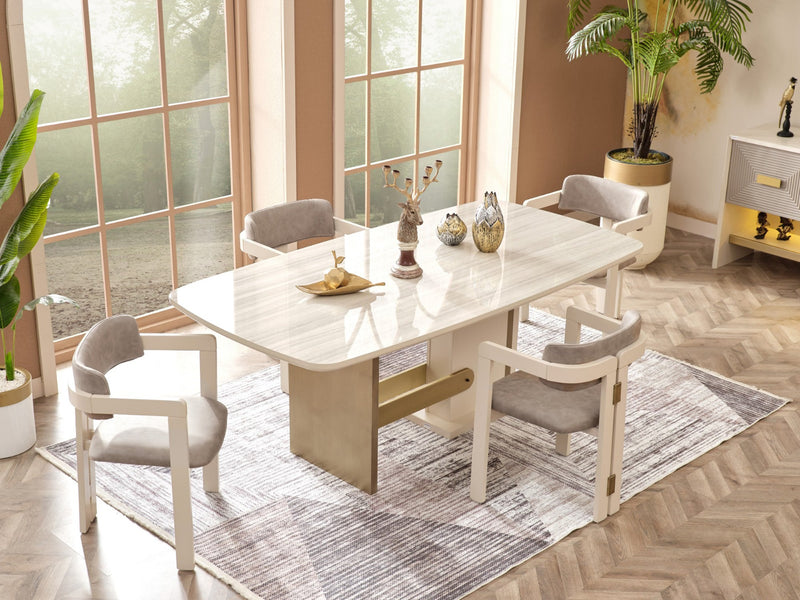 Urla Cream 7-Piece Dining Room Set with Table and Chairs Dining Room Urla