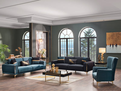 Carlino Living Room Set Sleeper Sofa Bellona Loveseat Napoly Black 